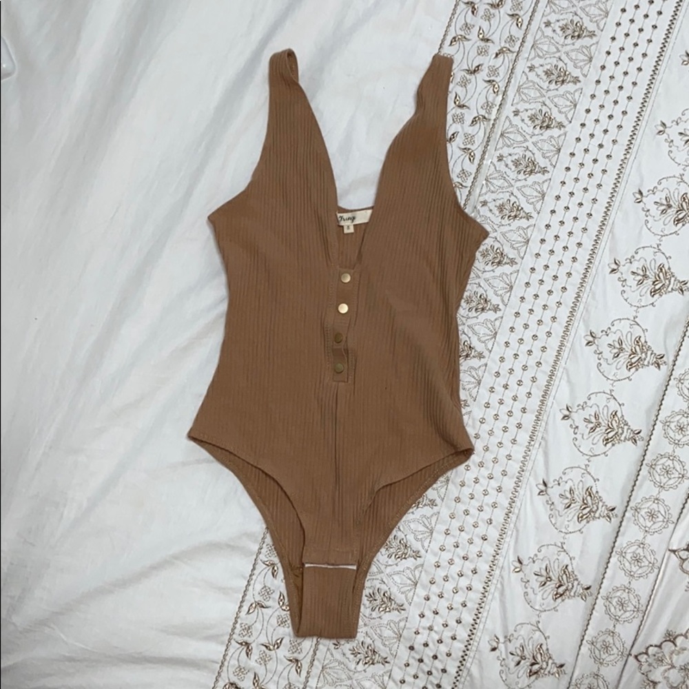 Tan low cut bodysuit